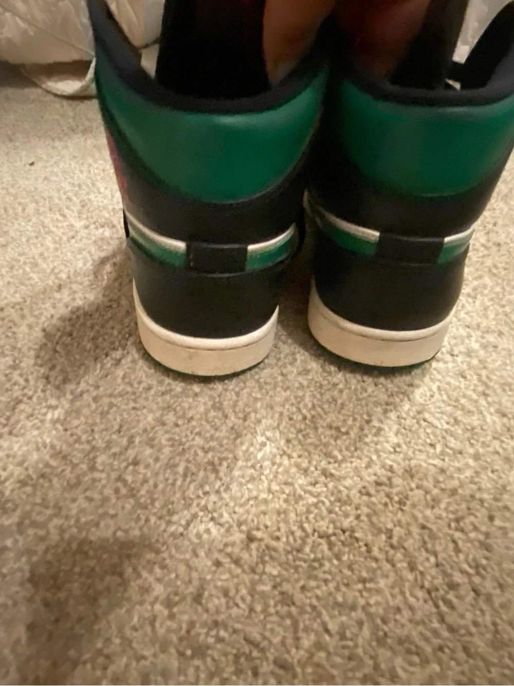 Jordan 1’s 2019 High Top Sneakers in Black & Green with Red Jumpman
